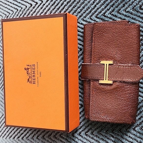HERMES 🌟 Bearn key holder chain 4 hooks case brown leather Authentic - Picture 1 of 9
